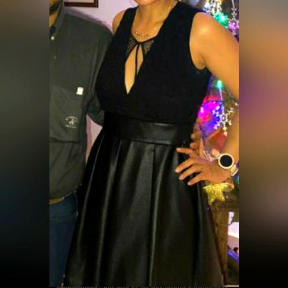 Lace and leather imitation Black Dress, Colombian brand Studio F, size M - Picture 2 of 3